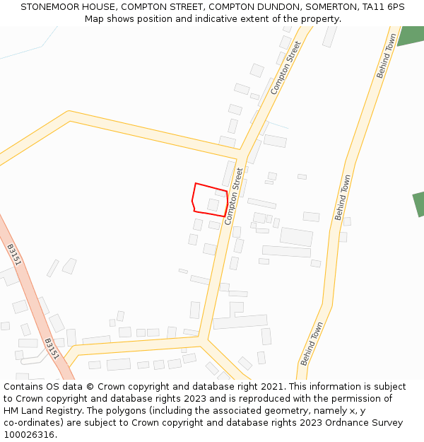 STONEMOOR HOUSE, COMPTON STREET, COMPTON DUNDON, SOMERTON, TA11 6PS: Location map and indicative extent of plot