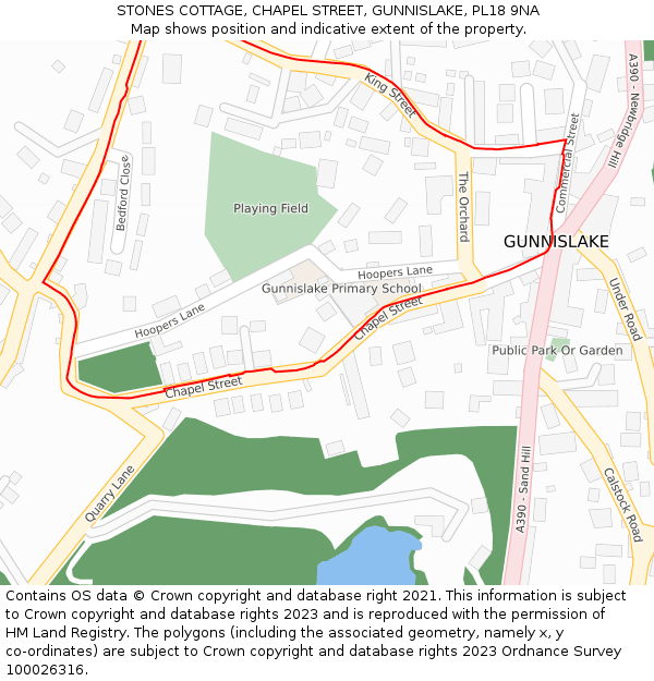 STONES COTTAGE, CHAPEL STREET, GUNNISLAKE, PL18 9NA: Location map and indicative extent of plot