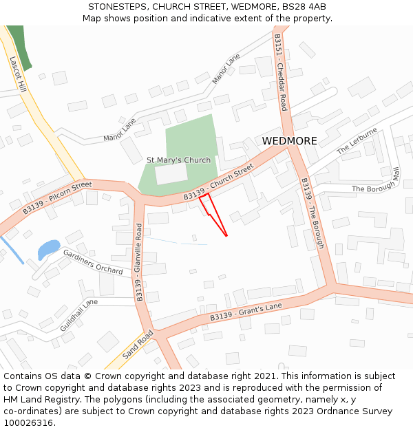 STONESTEPS, CHURCH STREET, WEDMORE, BS28 4AB: Location map and indicative extent of plot