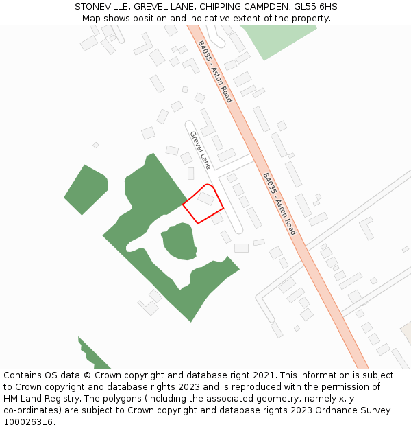 STONEVILLE, GREVEL LANE, CHIPPING CAMPDEN, GL55 6HS: Location map and indicative extent of plot