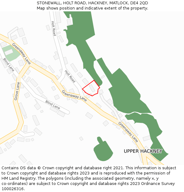 STONEWALL, HOLT ROAD, HACKNEY, MATLOCK, DE4 2QD: Location map and indicative extent of plot