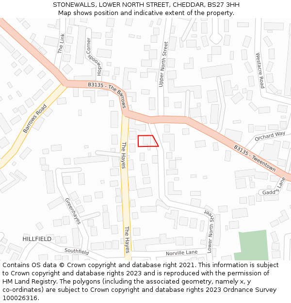 STONEWALLS, LOWER NORTH STREET, CHEDDAR, BS27 3HH: Location map and indicative extent of plot