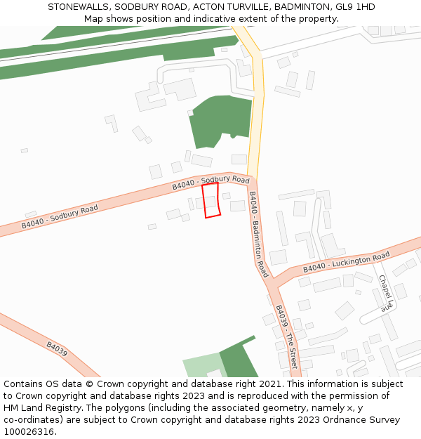 STONEWALLS, SODBURY ROAD, ACTON TURVILLE, BADMINTON, GL9 1HD: Location map and indicative extent of plot