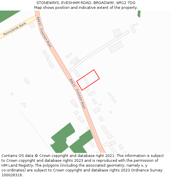 STONEWAYS, EVESHAM ROAD, BROADWAY, WR12 7DG: Location map and indicative extent of plot