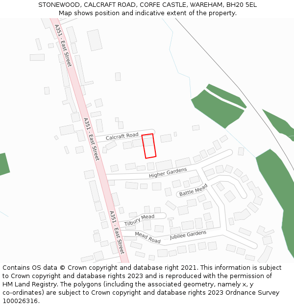STONEWOOD, CALCRAFT ROAD, CORFE CASTLE, WAREHAM, BH20 5EL: Location map and indicative extent of plot
