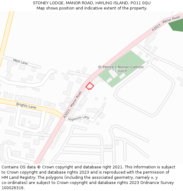 STONEY LODGE, MANOR ROAD, HAYLING ISLAND, PO11 0QU: Location map and indicative extent of plot