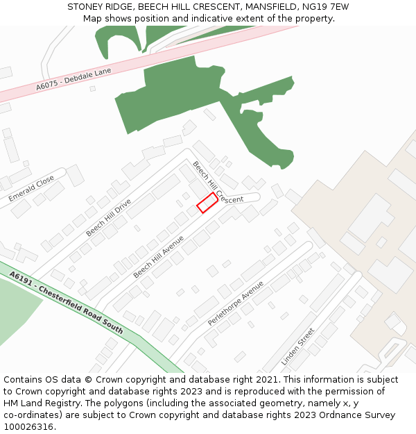 STONEY RIDGE, BEECH HILL CRESCENT, MANSFIELD, NG19 7EW: Location map and indicative extent of plot