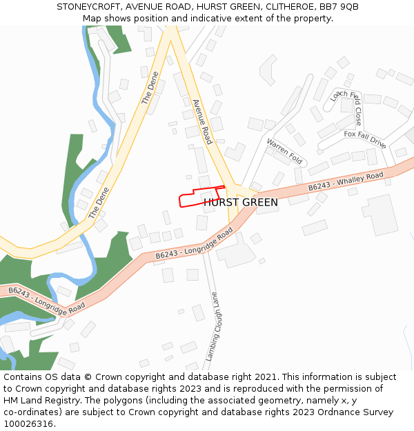 STONEYCROFT, AVENUE ROAD, HURST GREEN, CLITHEROE, BB7 9QB: Location map and indicative extent of plot