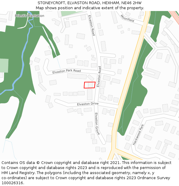 STONEYCROFT, ELVASTON ROAD, HEXHAM, NE46 2HW: Location map and indicative extent of plot