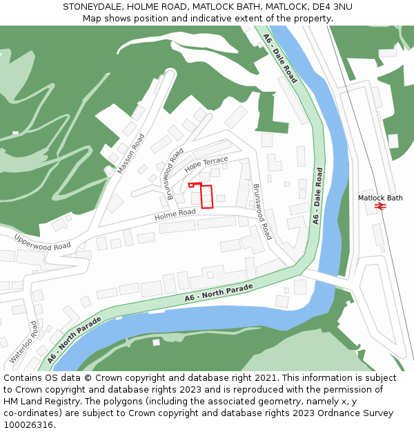 STONEYDALE, HOLME ROAD, MATLOCK BATH, MATLOCK, DE4 3NU: Location map and indicative extent of plot