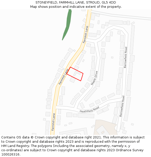 STONEYFIELD, FARMHILL LANE, STROUD, GL5 4DD: Location map and indicative extent of plot