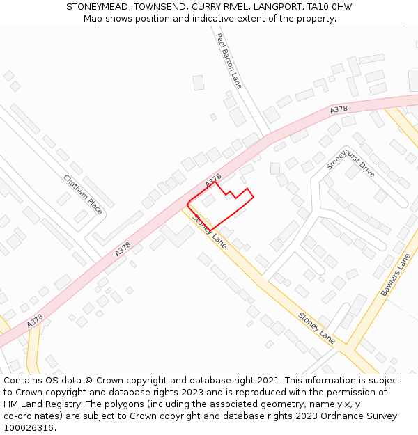 STONEYMEAD, TOWNSEND, CURRY RIVEL, LANGPORT, TA10 0HW: Location map and indicative extent of plot