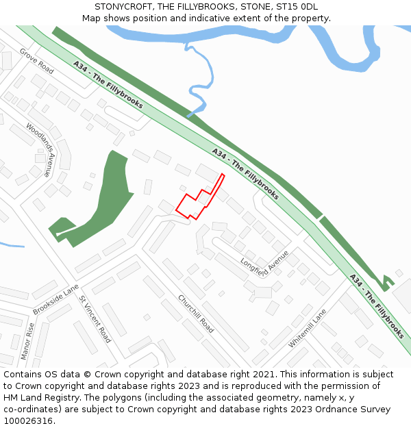 STONYCROFT, THE FILLYBROOKS, STONE, ST15 0DL: Location map and indicative extent of plot