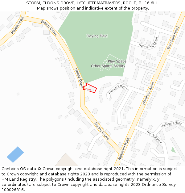 STORM, ELDONS DROVE, LYTCHETT MATRAVERS, POOLE, BH16 6HH: Location map and indicative extent of plot