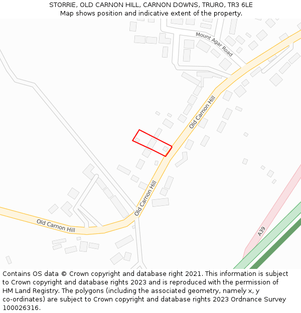 STORRIE, OLD CARNON HILL, CARNON DOWNS, TRURO, TR3 6LE: Location map and indicative extent of plot