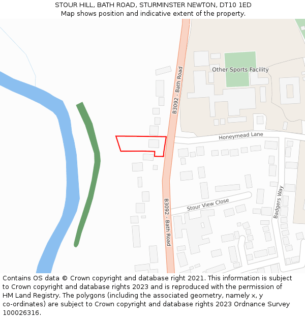 STOUR HILL, BATH ROAD, STURMINSTER NEWTON, DT10 1ED: Location map and indicative extent of plot