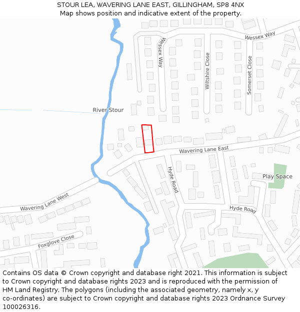 STOUR LEA, WAVERING LANE EAST, GILLINGHAM, SP8 4NX: Location map and indicative extent of plot