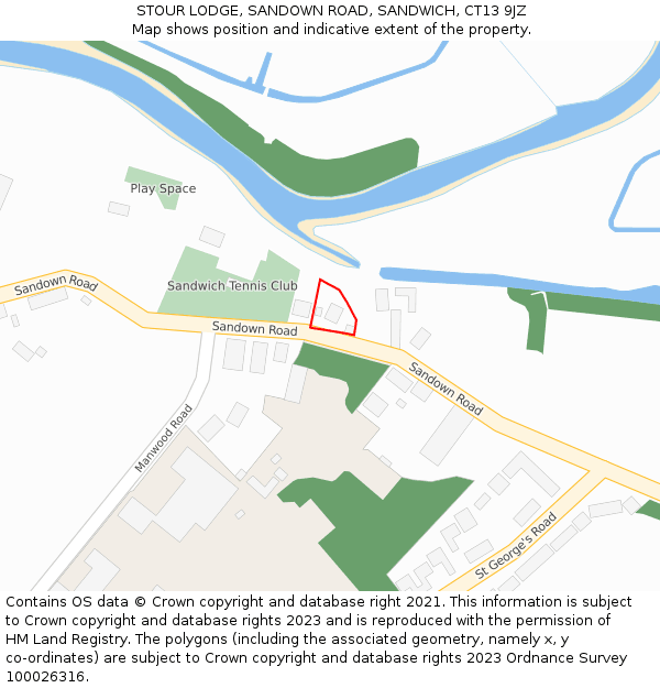 STOUR LODGE, SANDOWN ROAD, SANDWICH, CT13 9JZ: Location map and indicative extent of plot