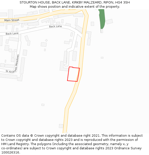 STOURTON HOUSE, BACK LANE, KIRKBY MALZEARD, RIPON, HG4 3SH: Location map and indicative extent of plot