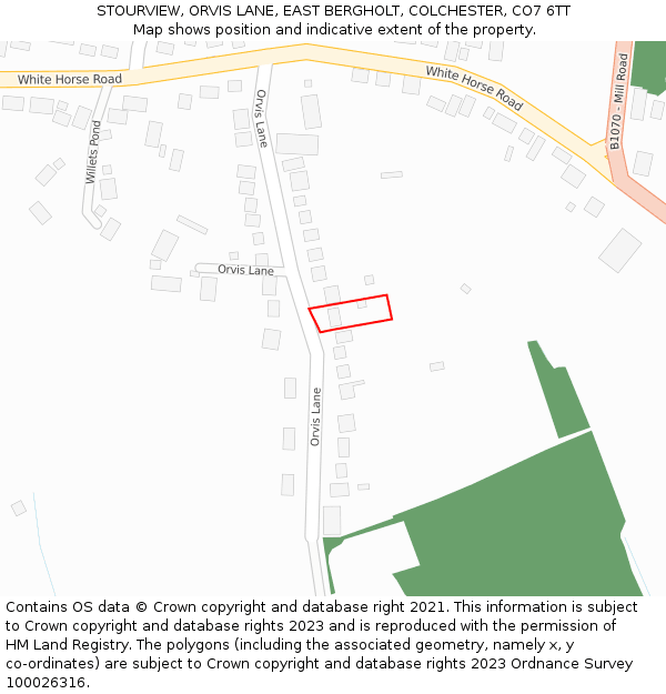 STOURVIEW, ORVIS LANE, EAST BERGHOLT, COLCHESTER, CO7 6TT: Location map and indicative extent of plot