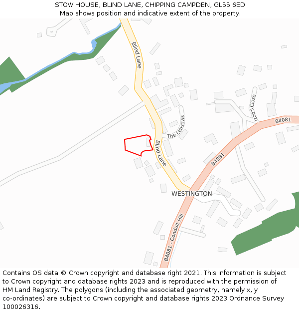 STOW HOUSE, BLIND LANE, CHIPPING CAMPDEN, GL55 6ED: Location map and indicative extent of plot