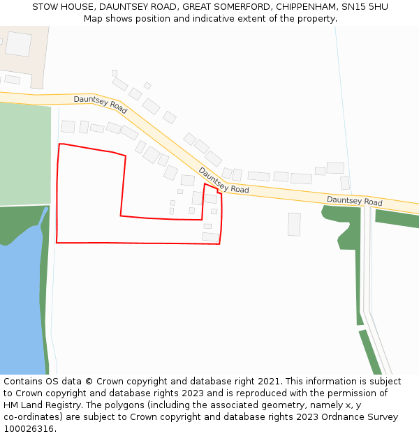 STOW HOUSE, DAUNTSEY ROAD, GREAT SOMERFORD, CHIPPENHAM, SN15 5HU: Location map and indicative extent of plot