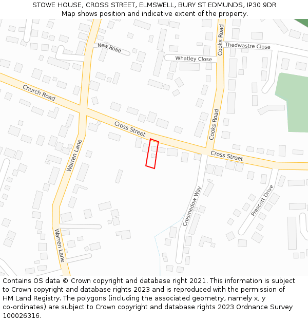STOWE HOUSE, CROSS STREET, ELMSWELL, BURY ST EDMUNDS, IP30 9DR: Location map and indicative extent of plot