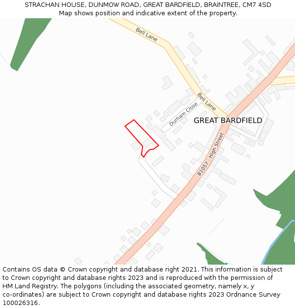 STRACHAN HOUSE, DUNMOW ROAD, GREAT BARDFIELD, BRAINTREE, CM7 4SD: Location map and indicative extent of plot