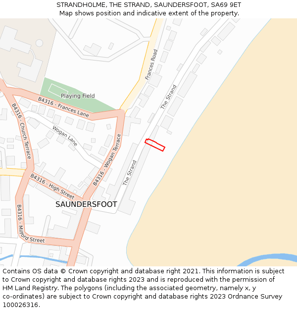 STRANDHOLME, THE STRAND, SAUNDERSFOOT, SA69 9ET: Location map and indicative extent of plot