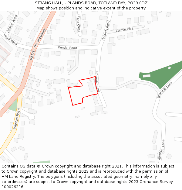 STRANG HALL, UPLANDS ROAD, TOTLAND BAY, PO39 0DZ: Location map and indicative extent of plot