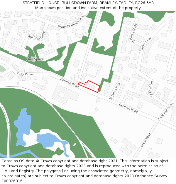 STRATFIELD HOUSE, BULLSDOWN FARM, BRAMLEY, TADLEY, RG26 5AR: Location map and indicative extent of plot