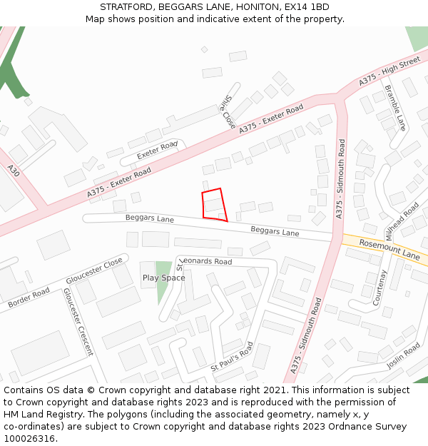 STRATFORD, BEGGARS LANE, HONITON, EX14 1BD: Location map and indicative extent of plot