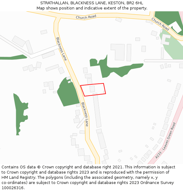 STRATHALLAN, BLACKNESS LANE, KESTON, BR2 6HL: Location map and indicative extent of plot