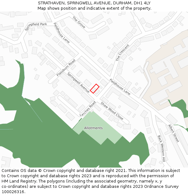 STRATHAVEN, SPRINGWELL AVENUE, DURHAM, DH1 4LY: Location map and indicative extent of plot