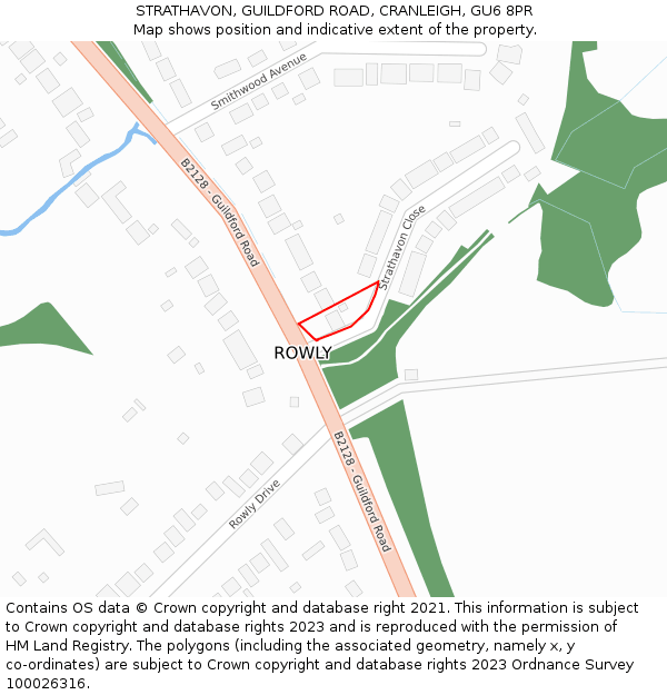 STRATHAVON, GUILDFORD ROAD, CRANLEIGH, GU6 8PR: Location map and indicative extent of plot