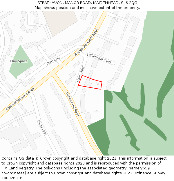 STRATHAVON, MANOR ROAD, MAIDENHEAD, SL6 2QG: Location map and indicative extent of plot
