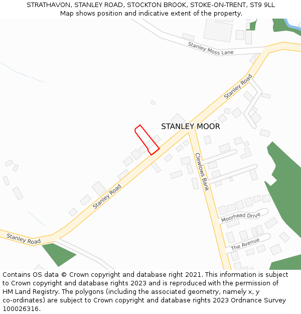 STRATHAVON, STANLEY ROAD, STOCKTON BROOK, STOKE-ON-TRENT, ST9 9LL: Location map and indicative extent of plot