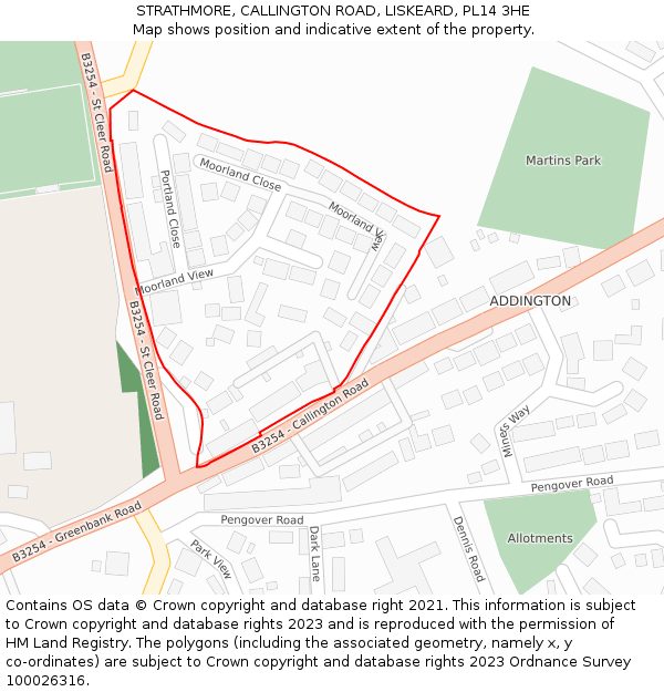 STRATHMORE, CALLINGTON ROAD, LISKEARD, PL14 3HE: Location map and indicative extent of plot