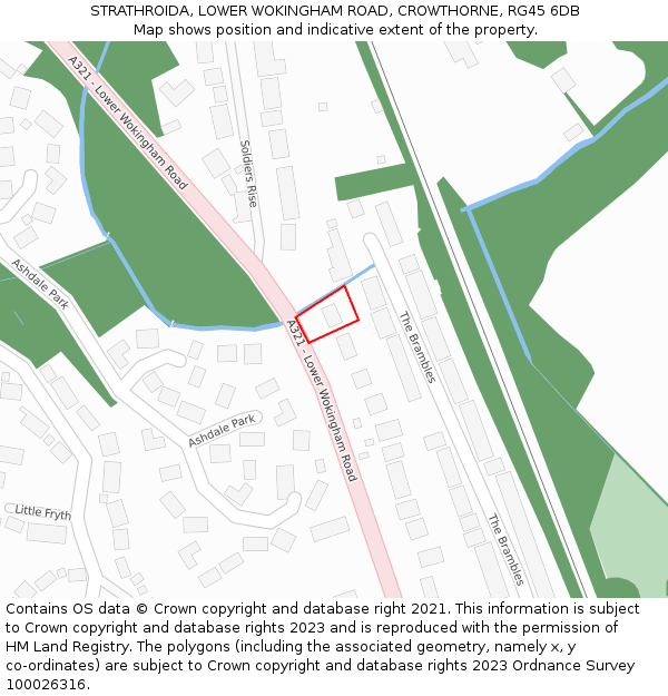 STRATHROIDA, LOWER WOKINGHAM ROAD, CROWTHORNE, RG45 6DB: Location map and indicative extent of plot