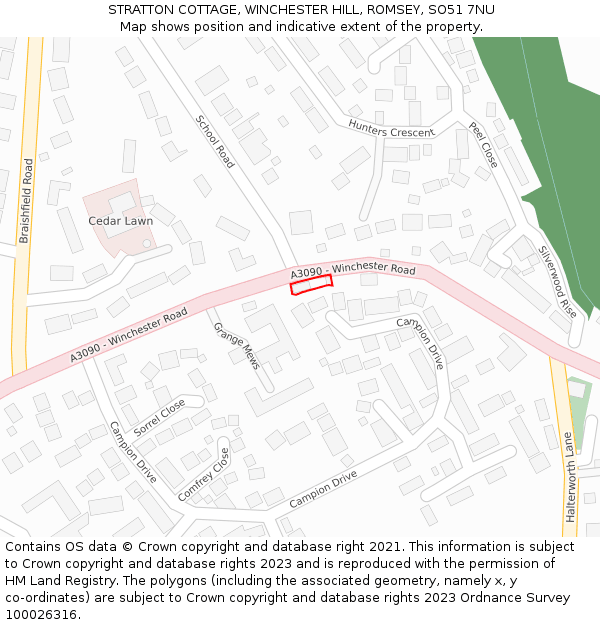 STRATTON COTTAGE, WINCHESTER HILL, ROMSEY, SO51 7NU: Location map and indicative extent of plot