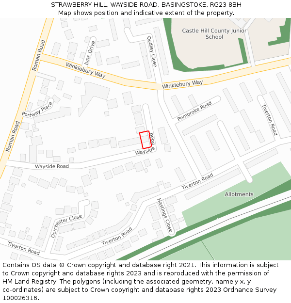 STRAWBERRY HILL, WAYSIDE ROAD, BASINGSTOKE, RG23 8BH: Location map and indicative extent of plot