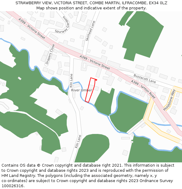 STRAWBERRY VIEW, VICTORIA STREET, COMBE MARTIN, ILFRACOMBE, EX34 0LZ: Location map and indicative extent of plot