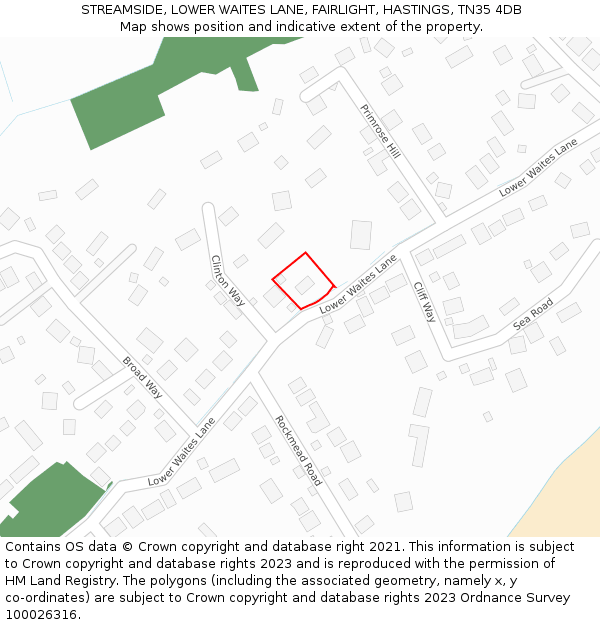 STREAMSIDE, LOWER WAITES LANE, FAIRLIGHT, HASTINGS, TN35 4DB: Location map and indicative extent of plot