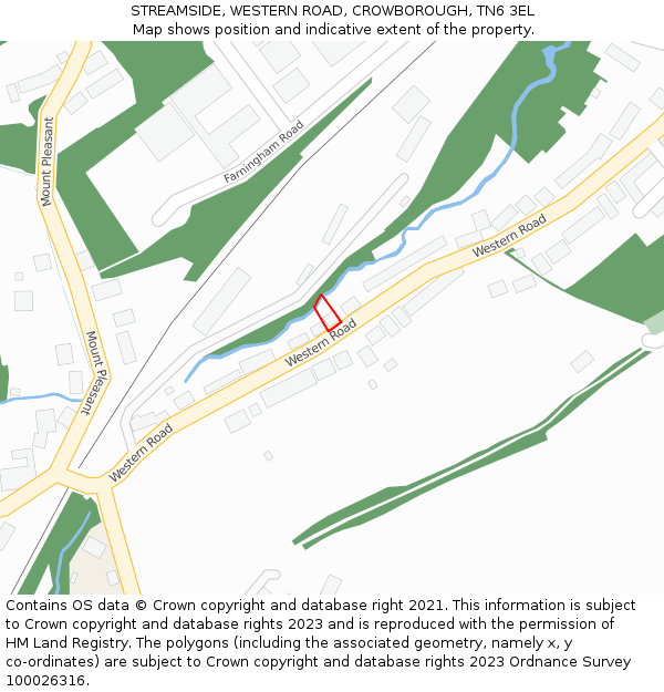STREAMSIDE, WESTERN ROAD, CROWBOROUGH, TN6 3EL: Location map and indicative extent of plot