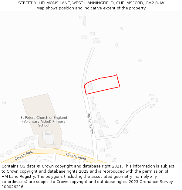 STREETLY, HELMONS LANE, WEST HANNINGFIELD, CHELMSFORD, CM2 8UW: Location map and indicative extent of plot