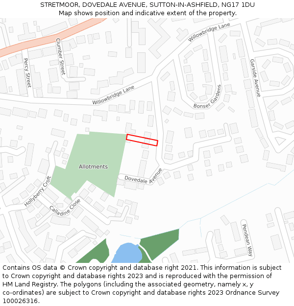 STRETMOOR, DOVEDALE AVENUE, SUTTON-IN-ASHFIELD, NG17 1DU: Location map and indicative extent of plot