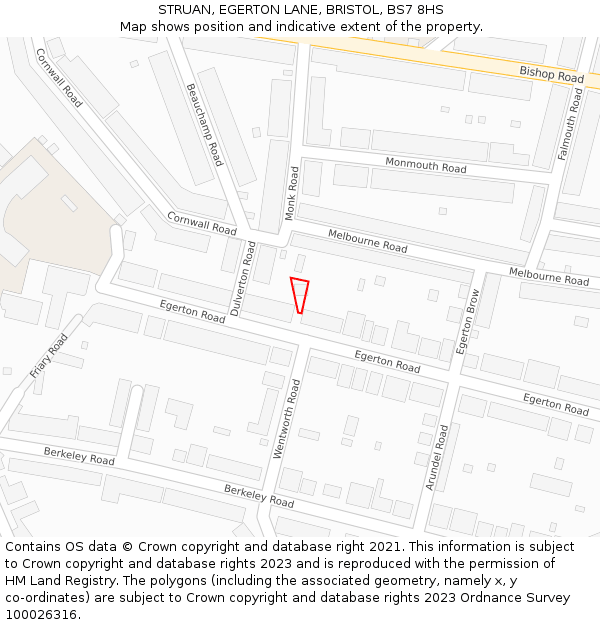 STRUAN, EGERTON LANE, BRISTOL, BS7 8HS: Location map and indicative extent of plot
