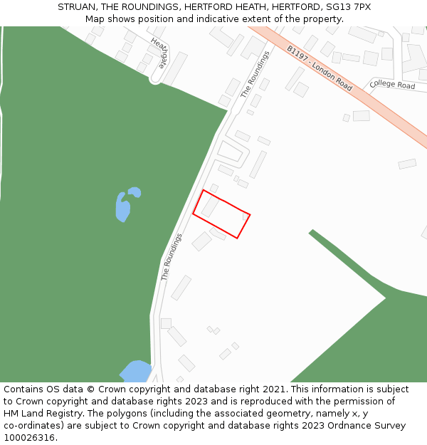 STRUAN, THE ROUNDINGS, HERTFORD HEATH, HERTFORD, SG13 7PX: Location map and indicative extent of plot