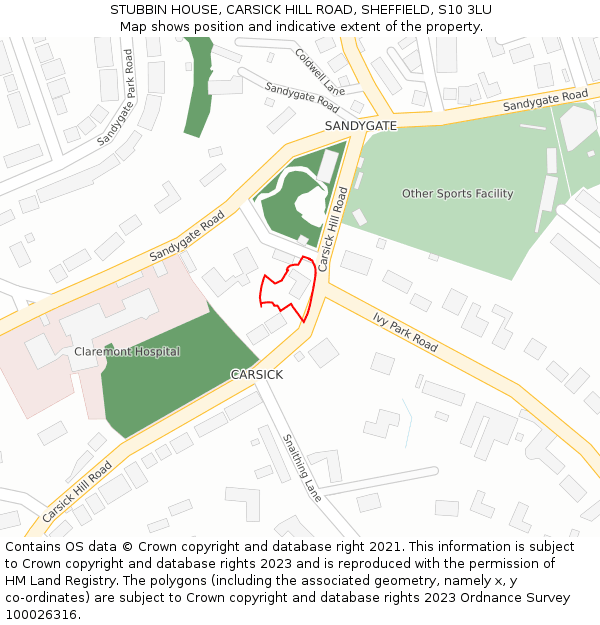 STUBBIN HOUSE, CARSICK HILL ROAD, SHEFFIELD, S10 3LU: Location map and indicative extent of plot