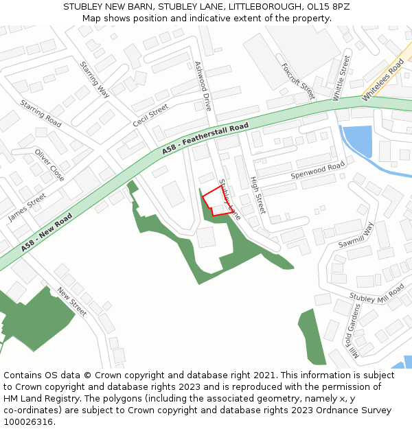 STUBLEY NEW BARN, STUBLEY LANE, LITTLEBOROUGH, OL15 8PZ: Location map and indicative extent of plot